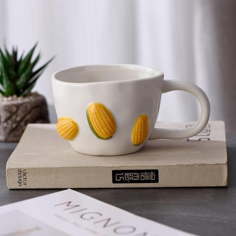Cartoon Fruit Cup Ceramic Mugs Engraved Cherry Three-dimensional Fruit Cup Mugs Coffee Cups Breakfast Afternoon Tea