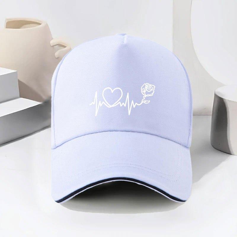 

A Breathable Sunshade Cap for Women Featuring a HeartShaped ECG Design And Rose PrintAppropriate for Any Season One Size