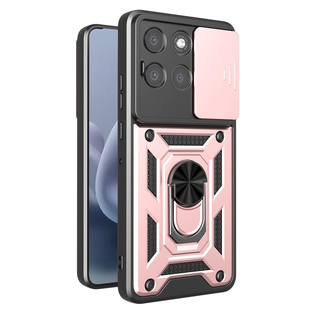 For Motorola Moto G86 Power 5G Case with Slide Camera Lid PC+TPU Kickstand Phone Cover