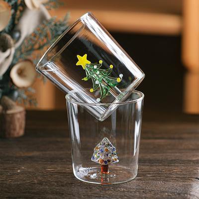 Creative Glass Christmas Cup 3D Christmas Tree Inside Mug Wine Glass for Daily Party Drinking Glasses Coffee Milk Mug Lover Gift