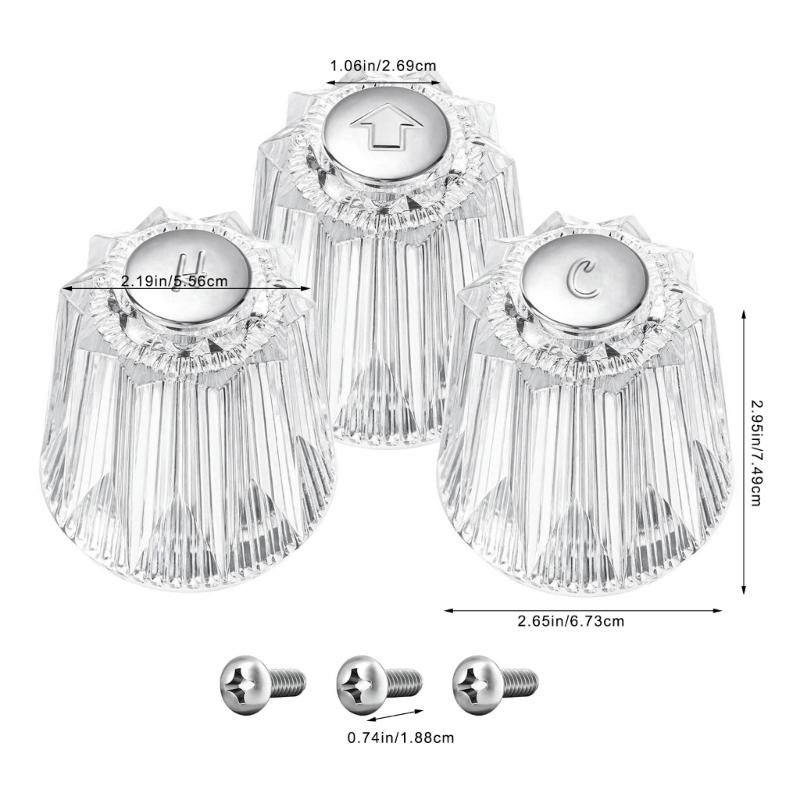 2/3Pcs Hot and Cold Shower Knob Acrylic Faucet Replacement Knobs for Bathroom and Kitchen Use Easy to Installation