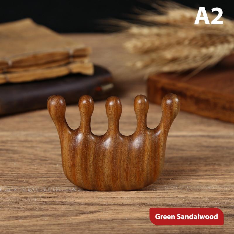 Head Meridian Massage Comb Green Sandalwood Five Wide Tooth Acupuncture Therapy