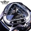 WINNER Steampunk moda triángulo esqueleto dorado movimiento misterioso hombres relojes de pulsera mecánicos automáticos marca superior de lujo