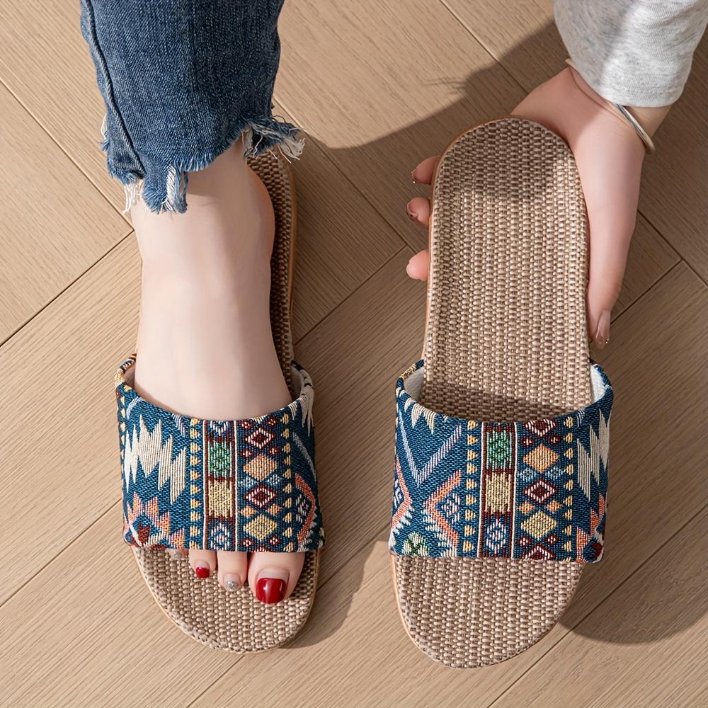

New Women S Bohemian Style Open-Toe Flat, Lightweight And Fashionable, Featuring Random Prints Suitable for All Seasons, Unisex Casual Slippers 34-35 синий