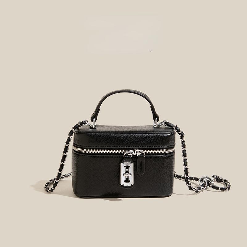 Women's leather bag with solid color chain box high quality zipper casual feminine messenger bag