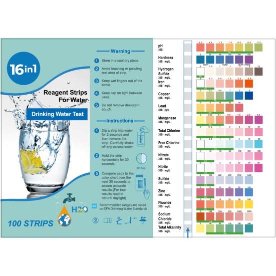 1 Set Water Testing Reagents 17-in-1 Hardness/Copper/Value Alkalinity Hardness Bromine Test Strip