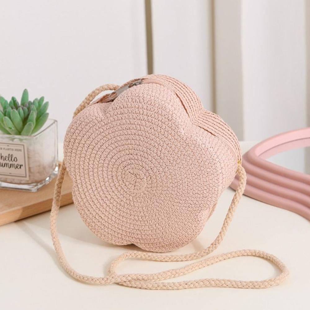 

Kawaii Beach Straw Bag Flower Shape Woven Crossbody Bag Vacation Straw Small Shoulder Bag Girls червоний/білий