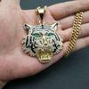 Megin D Stainless Steel Titanium Hip Hop Blinganimal Tiger Bottle Opener Pendant Collar Chains Necklace for Men Women Gift Jewel