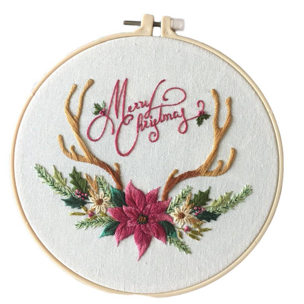 Elk Deer Christmas Embroidery Kit DIY Embroidery Set Home Decor Cross Stitch Set  Adults