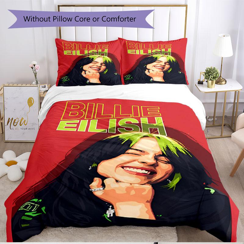 3pcs Duvet Cover Set (1*Duvet Cover + 2*Pillowcase, Without Core), Billie Eilish Print Soft All‑Season Bedding Set, Home Bedroom Decor Gift