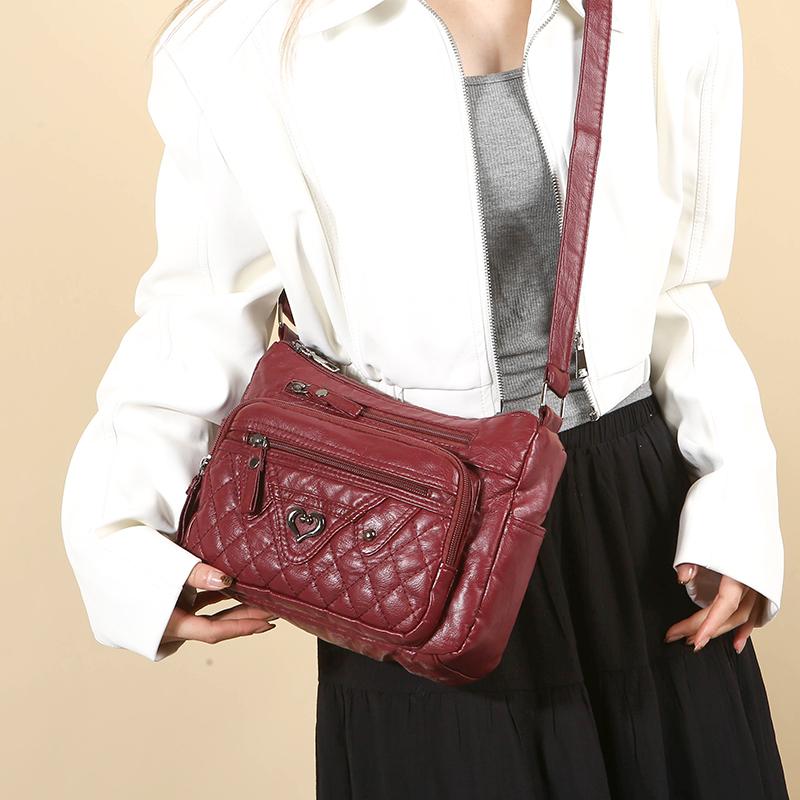 Women's Crossbody Bag Soft Leather Shoulder Bag Middle-Aged Mother Bag