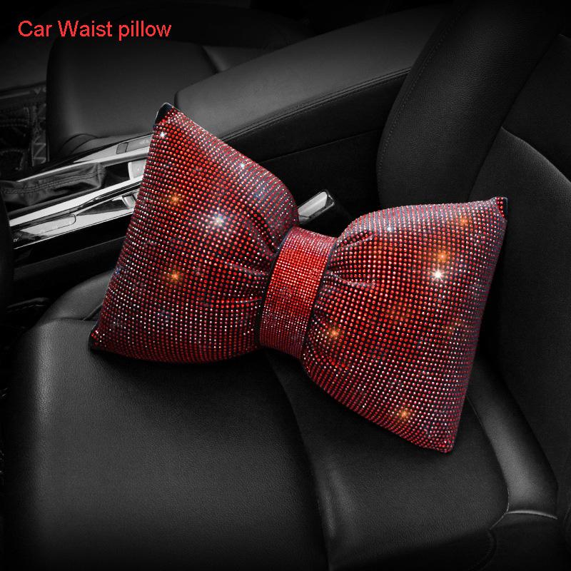 1PC Diamond Crystal Bowknot Car Waist Pillow Rhinestone Auto Seat Support Hold Pillows Bling Car Interior Accessories for Women