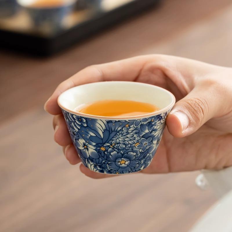 Ru Fırını Çiçekli Kung Fu Çay Seti Seramik Çaydanlık Gaiwan Çin Retro Saplı Çaydanlık Hediye Kutusu Üst Düzey Hediye