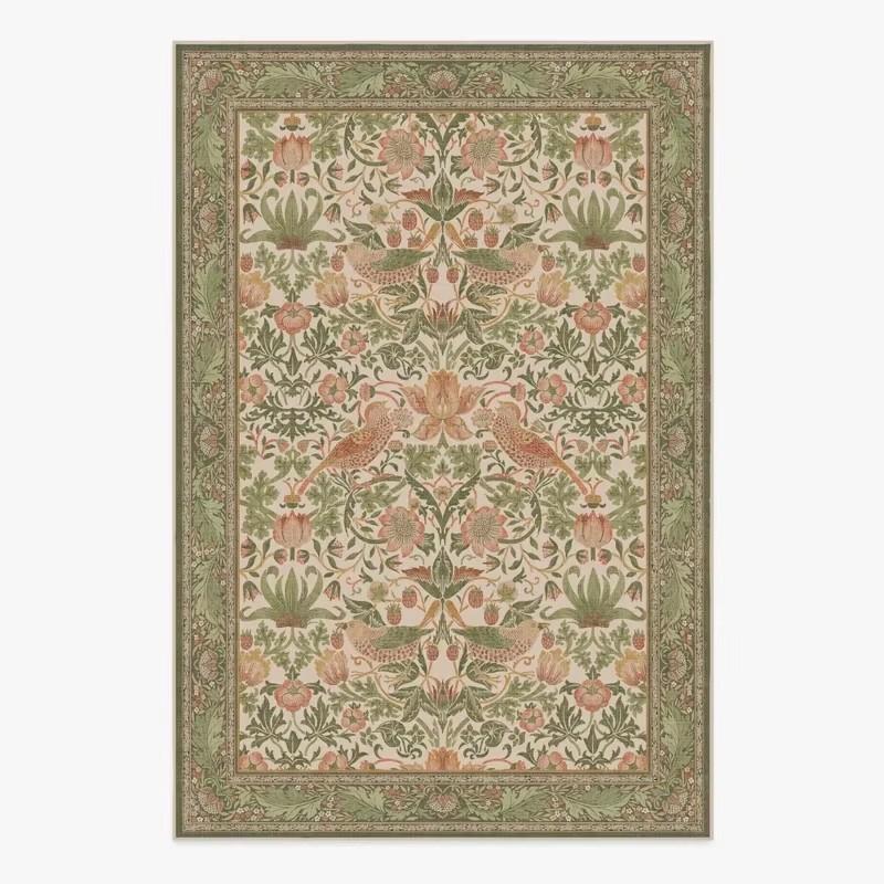 Living Room Carpet Large Size Bedroom Bedside Floor Mat Machine Washable Carpets Spring Flowers Plant Retro Home Decoration Rug