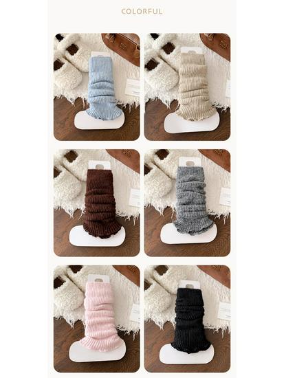 Children's Woolen Lace Ruffle Calf Covers – Warm, Thick, Solid Color for Autumn & Winter