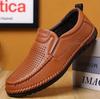 Business Genuine Leather Men Shoes Summer Slip on Loafers Breathable Men Casual Leather Shoes Black Flats Driving Shoe Moccasins