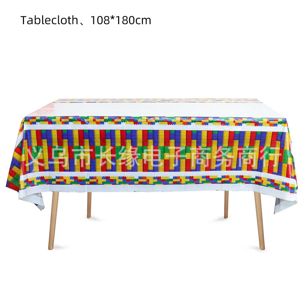 Párty potřeby s kostkami Lego: Praporek, Klobouky a Ubrus pro Dětské Narozeniny