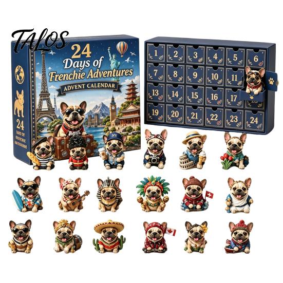 Advent Calendar for Kids Adults French Bulldog Calendar, 24-Day Christmas Countdown Acrylic Ornament, Collectible Decorative Frenchie Charms Figurine