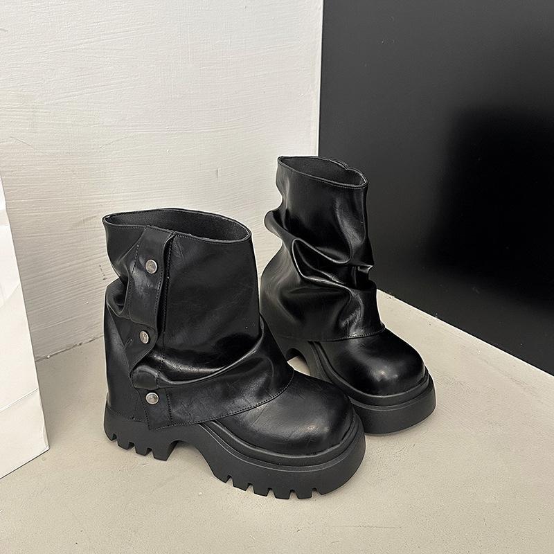 

Чувство дизайна Британские кожаные ботинки Ботинки на наборном каблуке Женская осенне-зимняя мода Толстая подошва Тонкий толстый каблук Каблук-шпилька Ботинки Мартин 35 чёрный