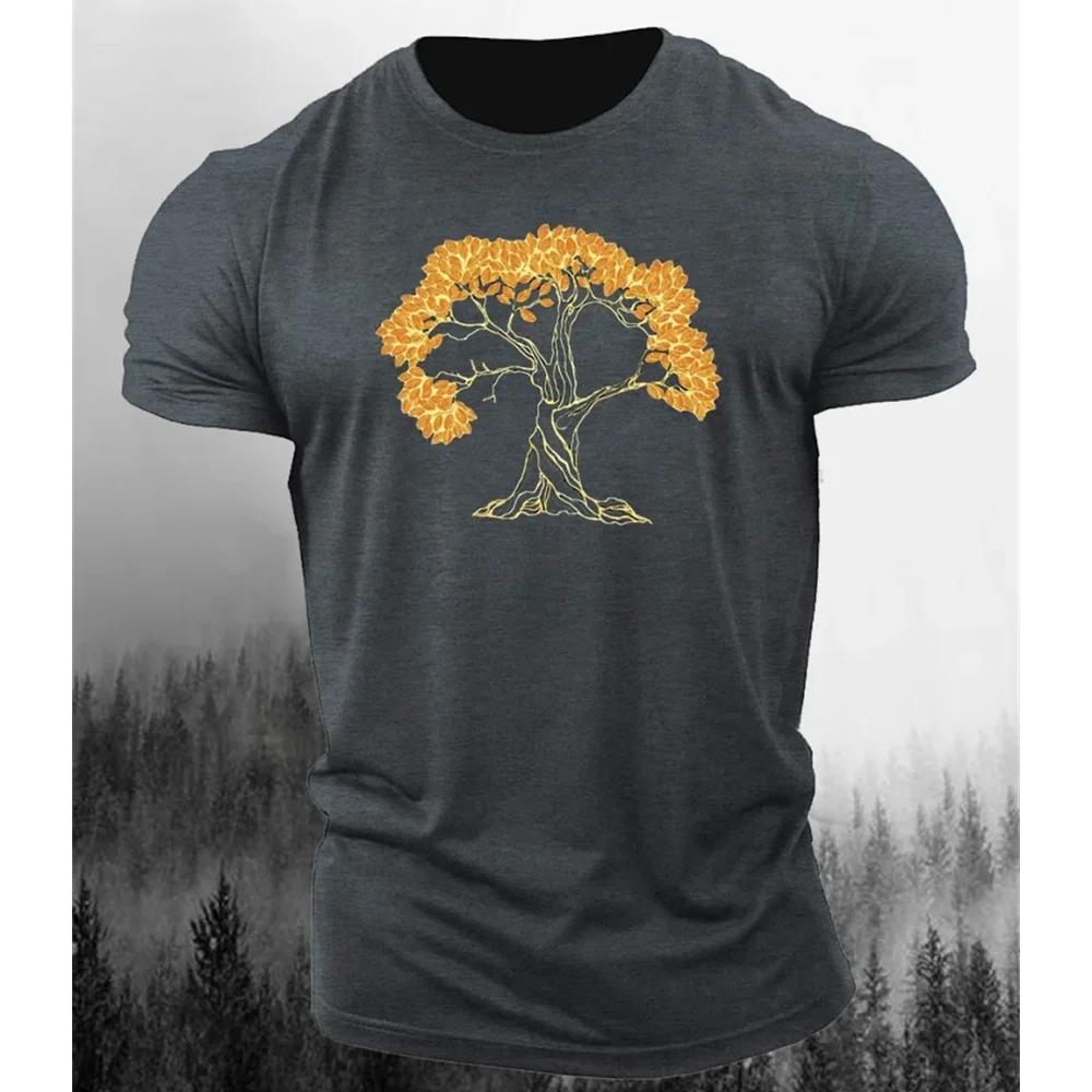 Fashionable New Forest Tree Pattern Men's Printed T-shirt Street Fashion Harajuku Round Neck Large Comfortable Short Sleeve