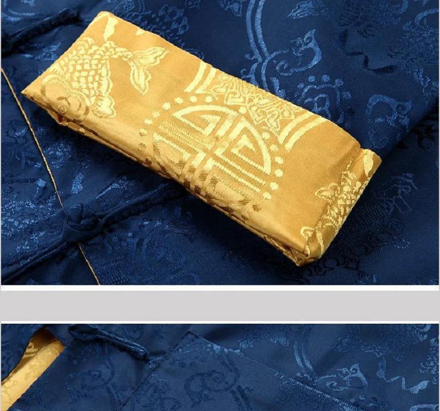 Men Chinese Style Satin Silk Tang Suit Jacket Double Faced Long Sleeve Kung Fu Coat Hanfu Clothing Jackets Size S-3XL