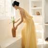 2026 European and American summer new neck solid color personalized fashion off the shoulder elegant temperament holiday dress