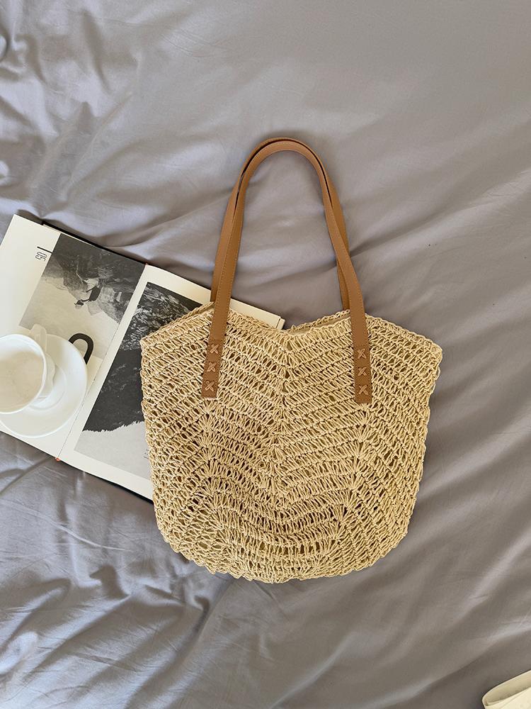 

Straw Woven Shoulder Bags for Women Beach Vacati Large Capacity Ladies Tote Handbags Summer Fashi Female Travel Shopping Bag бежевый