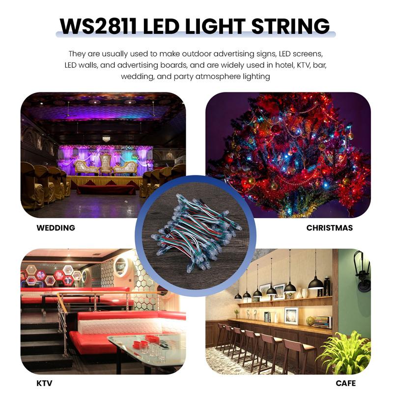 50Pcs WS2811 RGB LED Pixels Light Individually Addressable 12Mm Diffused Digital Full Color LED Pixel Module Light DC12V