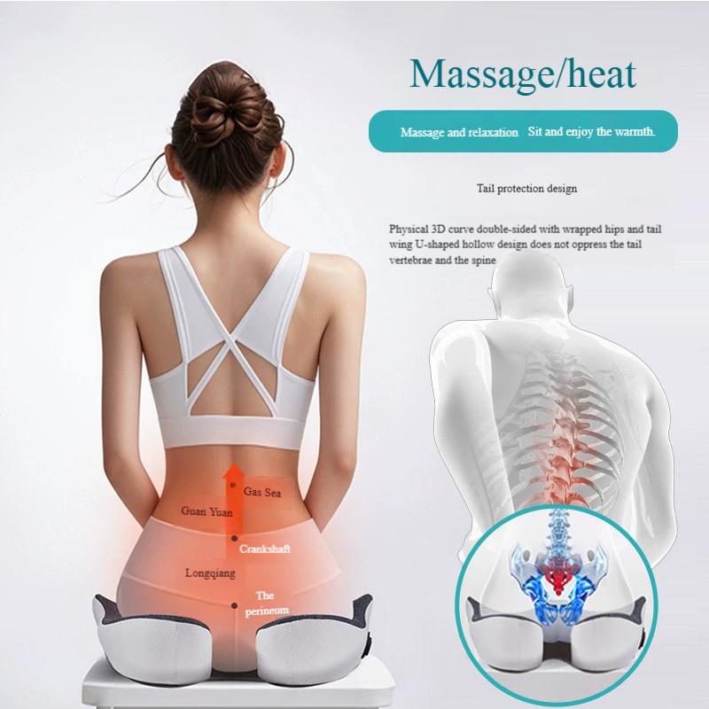 3-in-1 Heated Massage Seat Cushion with Vibration, Coccyx Support for Office & Home, Pressure Relief & Relaxation