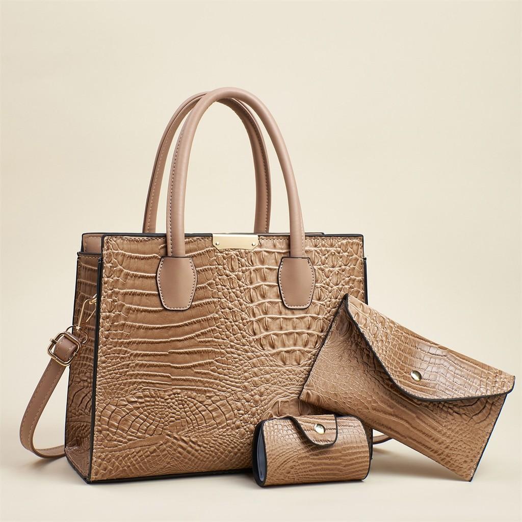Fashion Solid Color Crocodile Texture Women Casual Shoulder Bag Three Piece Set For Daily Use And Office Commuting