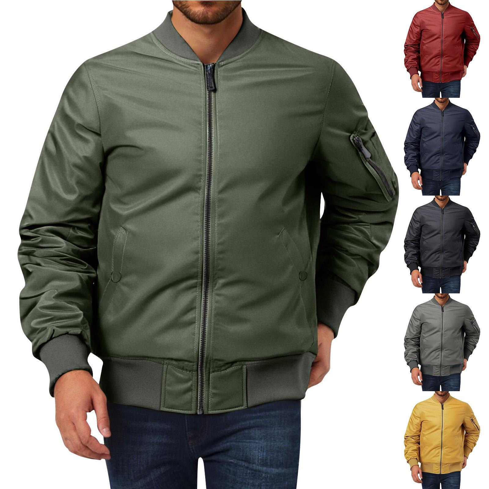 

Men s Premium Cotton Vintage Stand Collar Zippered Solid Color Loose-Fit Jacket - Flight & Baseball XL жовтий