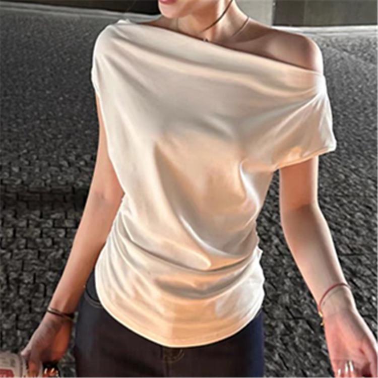 

Spicy Girl One-Shoulder Ruched Waist Short-Sleeve Top - Spring/Summer 2025 Small