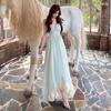 French cold soft light chiffon suspender long dress deep V pleated high waist irregular hem travel photo dress