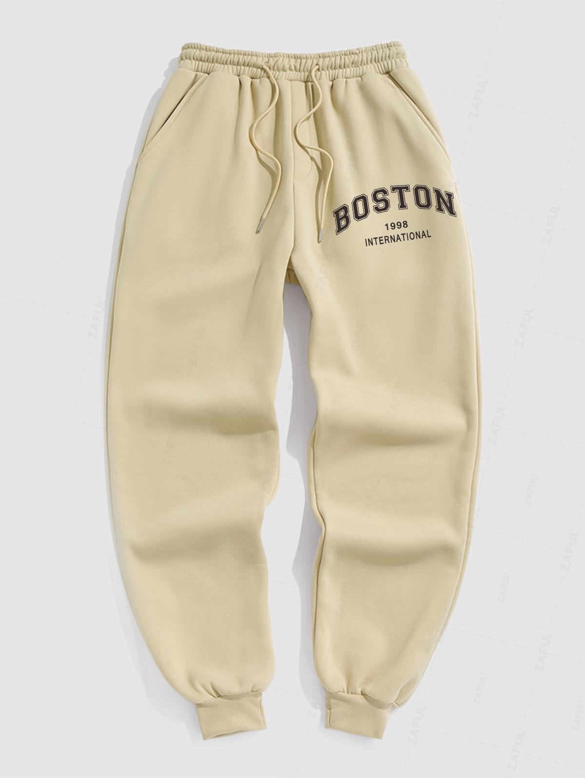 

ZAFUL Спортивные штаны BOSTON Letter из флиса с термоподкладкой S света кофе