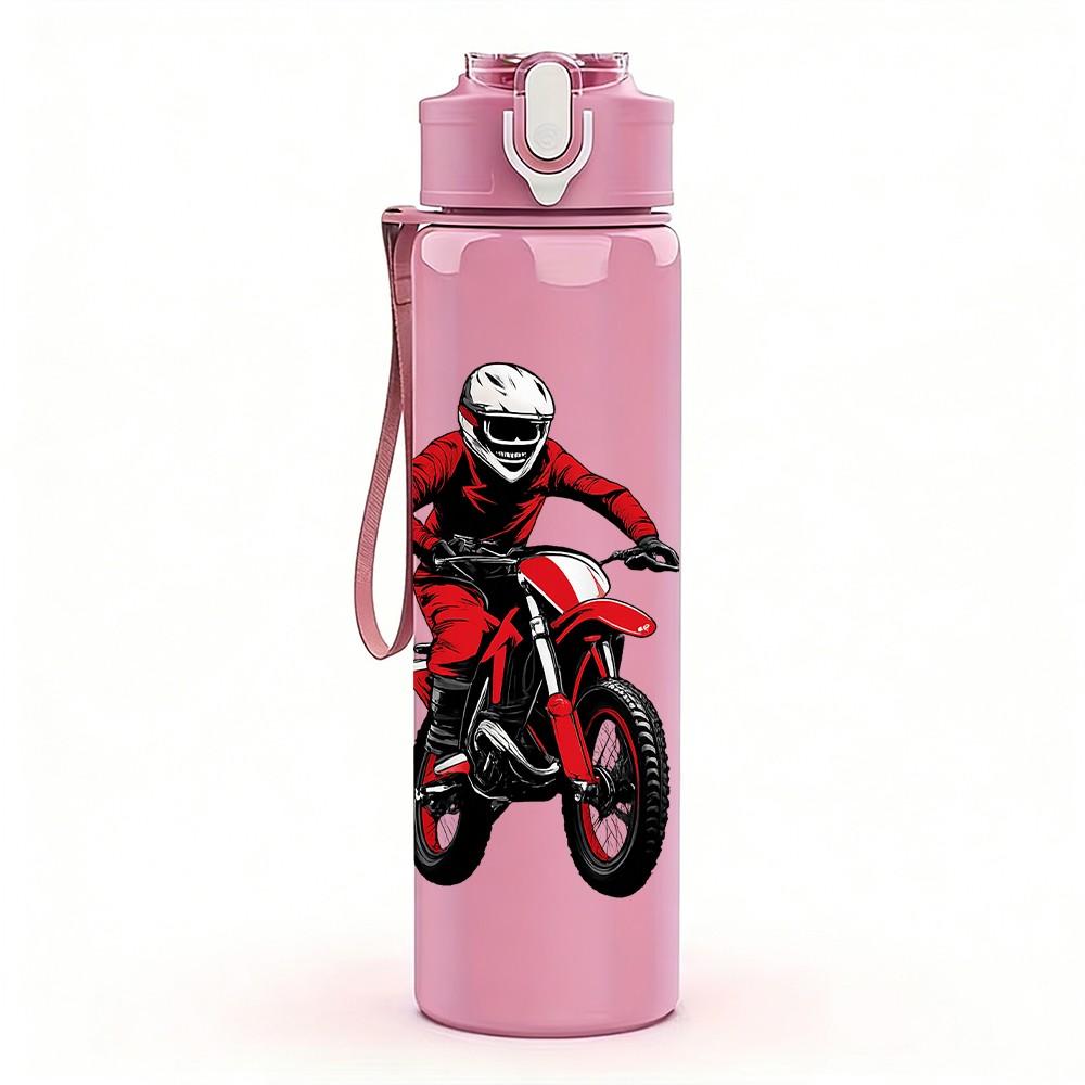 1PC Mountain Biker Silhouette 750ml Color Plastic Sports Water Bottle Leakproof Flip Straw Lid Suitable for Sports Office Home Use