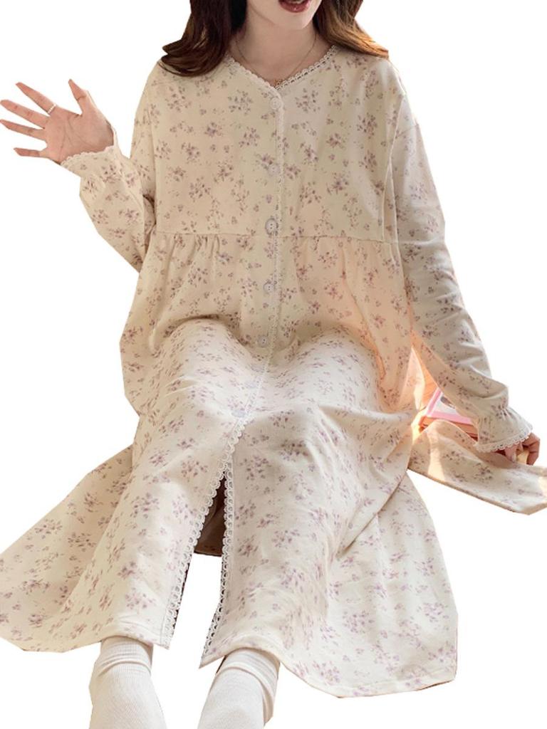 Maternity & Nursing Pajamas with Built-in Bra, Long Sleeve, Lightweight Cotton, for Labor, Postpartum & Beyond, Ideal for Spring & Autumn.