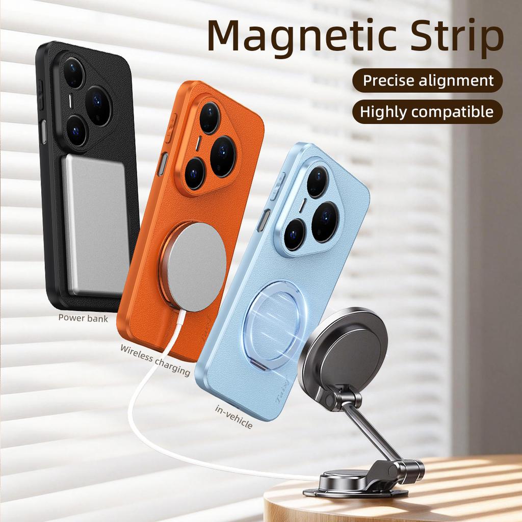 For Huawei Pura 70 80 90S 90 Pro Max Magnetic Wireless Charging Leather Phone Case Silicone Lens Protection Cover Cases Bracket