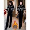 Velvet Plaid Patchwork Women's Suit: Trendy Fall/Winter Age-Reducing Two-Piece Set
