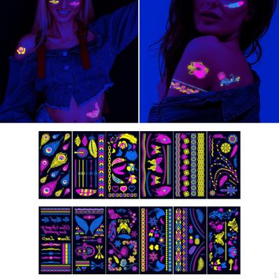 12 Glow In The Dark , Temporary Body Decorations for Blacklight Gatherings