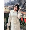 Guofeng New Chinese Lace Splicing Skirt Women's Spring New Fat MM Waist Skinny Large Size Cheongsam