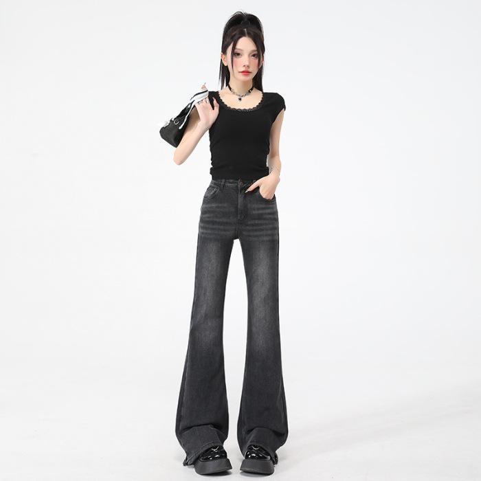 Spice girl high-waisted flared pants pure desire versatile women's jeans spring new thin versatile elastic horseshoe pants