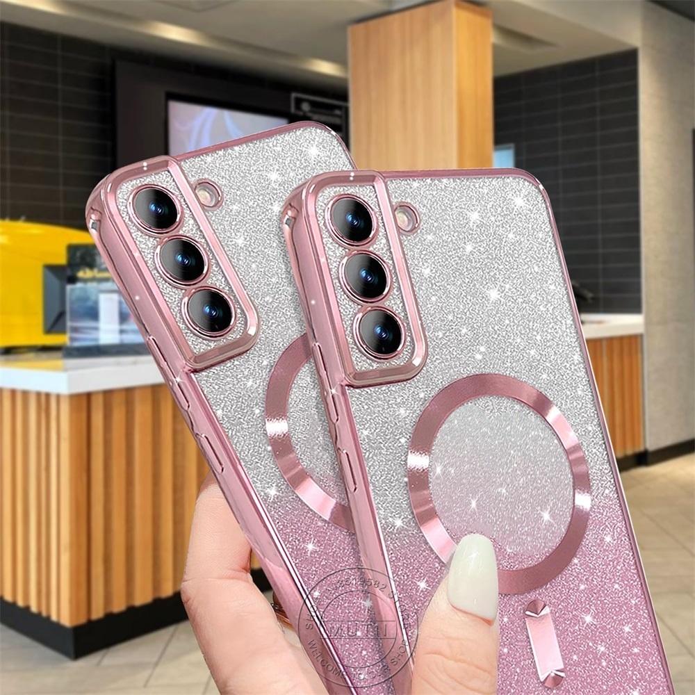 Glitter Bright Cover For Samsung Galaxy S25 S24 S23 S22 S21 S20 Plus FE  Note20 Ultra Case Plating Wireless MagSafe Magnetic