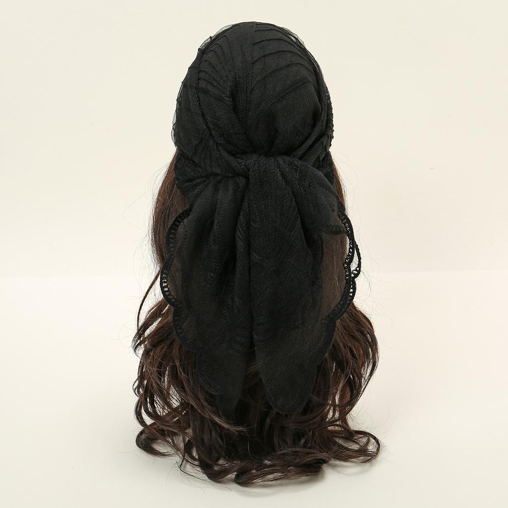 Modegarn Quadratischer Schal Blumenstickerei Spitze Stirnband Sommer Atmungsaktiges Bandana Für Frauen Eleganter Turban Haarwickel 80*80cm