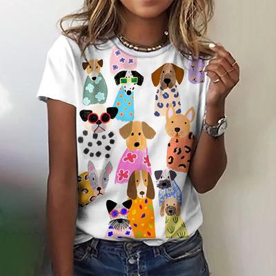 Women's Cartoon Animal Printed T-shirt, Fashionable Top, Short Sleeved Shirt, Round Neck T-shirt, Women's Harajuk Polyester Clothing