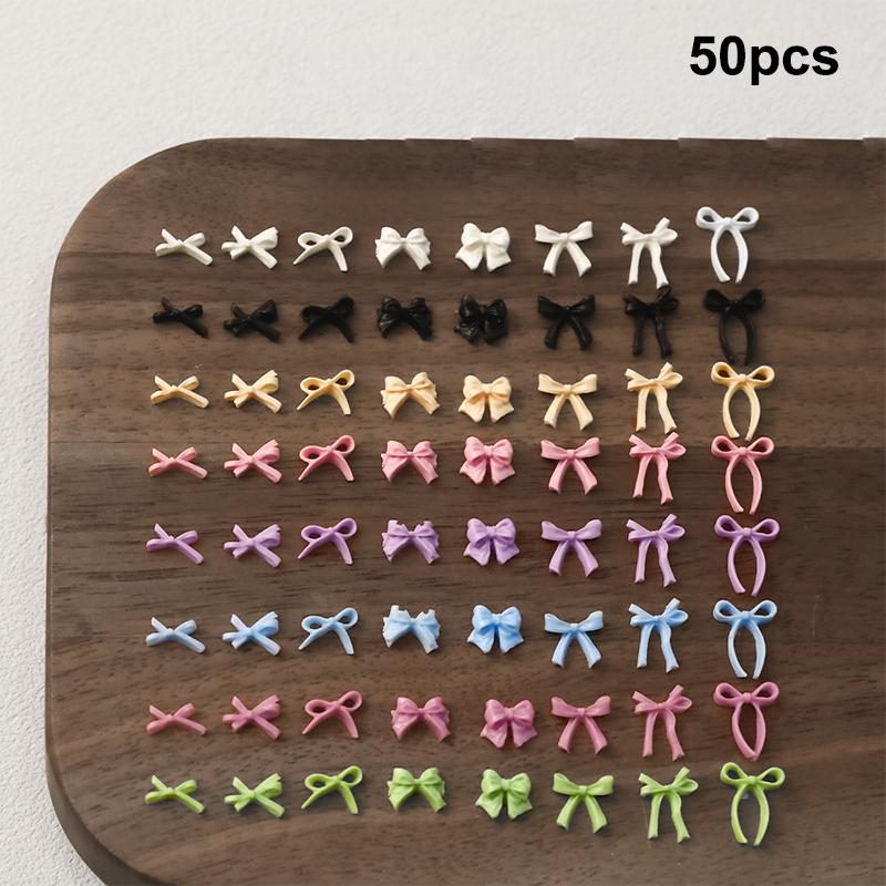 50Pcs For A Chic And Trendy Manicure Look Ribbon Bowtie Nail Charms Light Luxury Ins-Style Nail Art With 3D Resin Decor