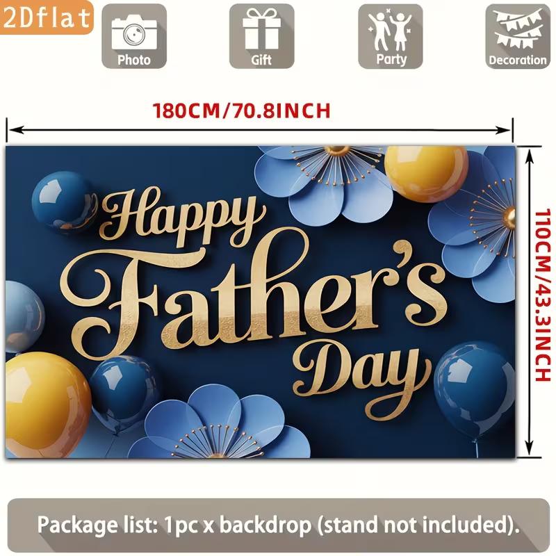 2D Navy Blue Father's Day Banner, Gold Lettering with Blue Floral Decor