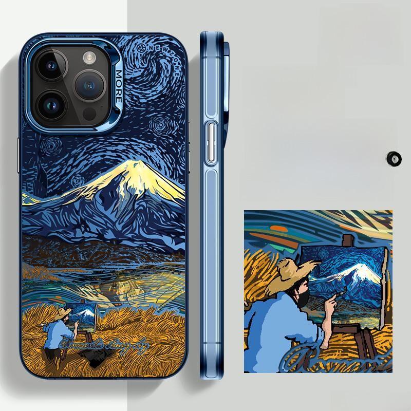 "Van Gogh Schneeb Berg Stoßfestes Mattes Silber Case für iPhone 16/15/14 Pro Max"