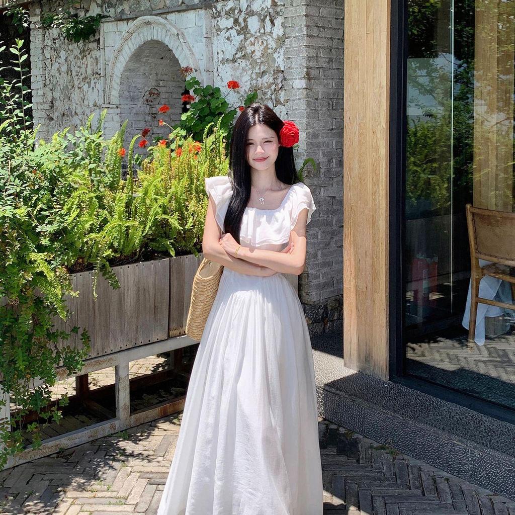 Elegant French Ruffle One-Shoulder Summer Dress 2026 - Women's Beautiful Niche Long Design