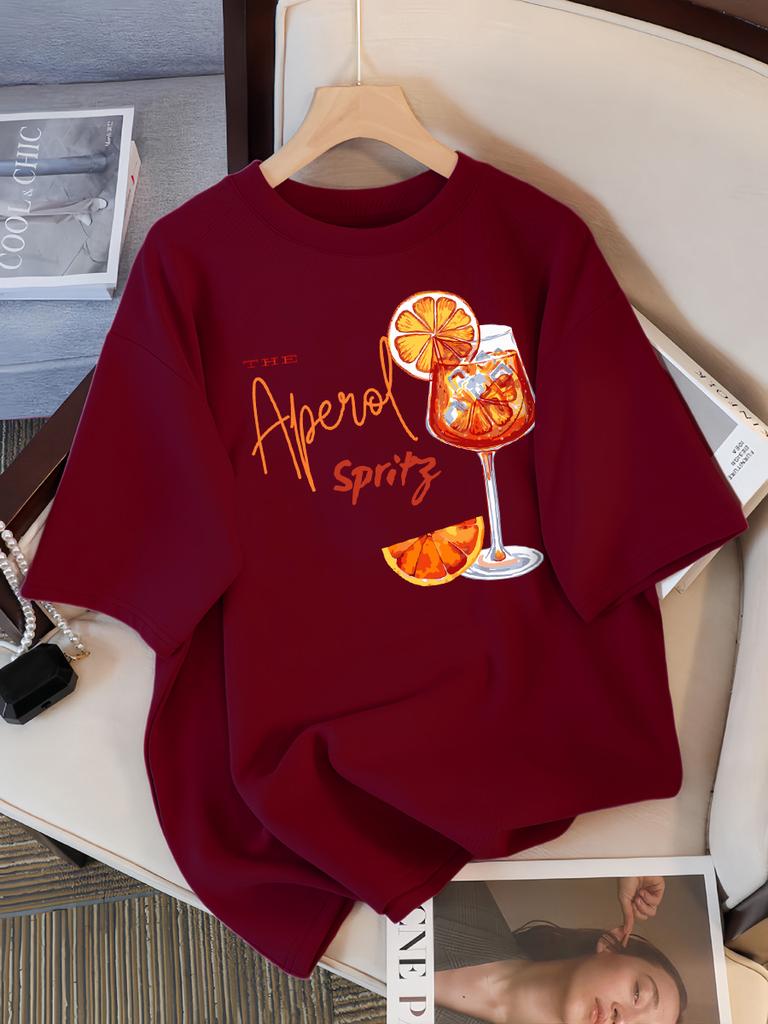 Lemon Red Wine Printed T-Shirt Women Cotton Y2K T Shirts All-Match Summer Clothing Comfortable Oversized Female Tee Tops