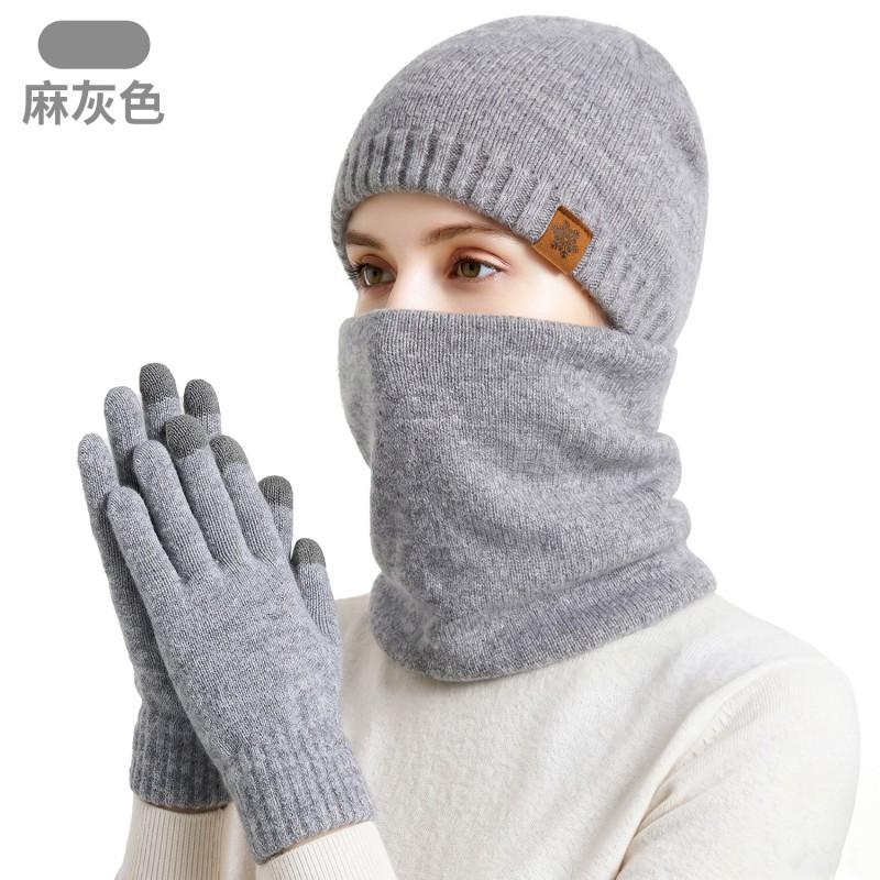Warm Knit Hat Scarf Gloves Set Women Men Winter Outdoor Cycling Thermal Headwear Three Piece Accessory